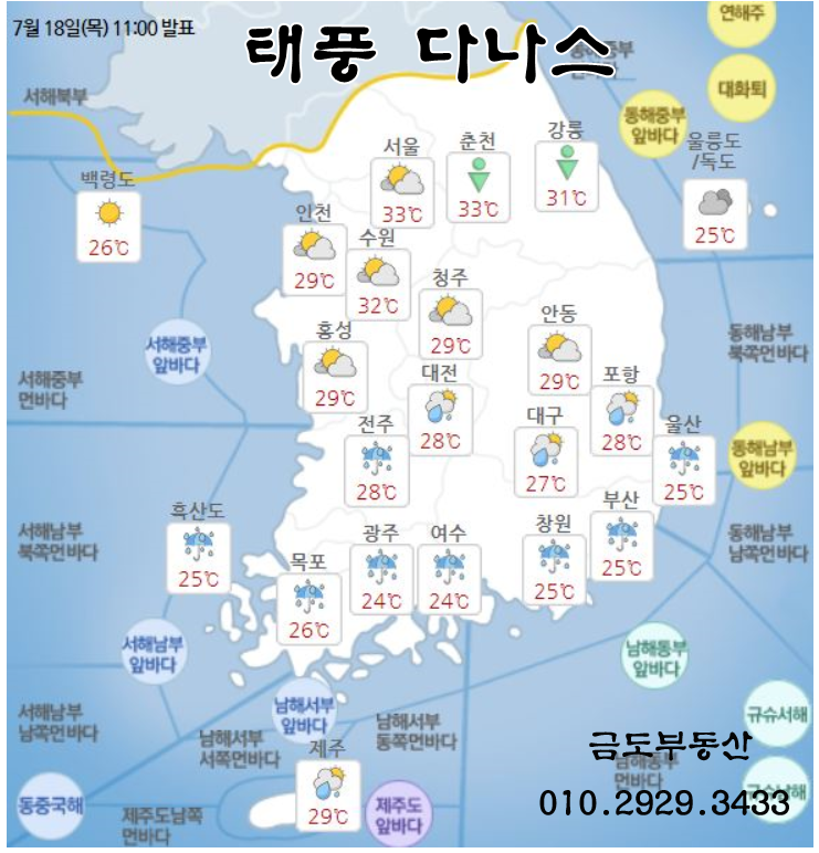  태풍 '다나스'영향으로 많은 비 예상