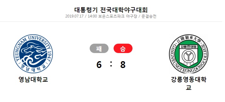  [ 2019 대통령기 대학야구 ] 190717 영남대 vs. 강릉영동대 4강전 리뷰 :-)