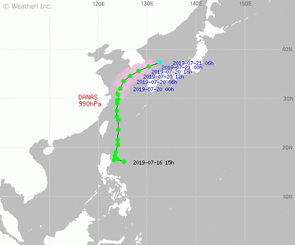  태풍 다나스 경로, 현재 제주 먼바다 진출... 바닷물결 최대 10m육박
