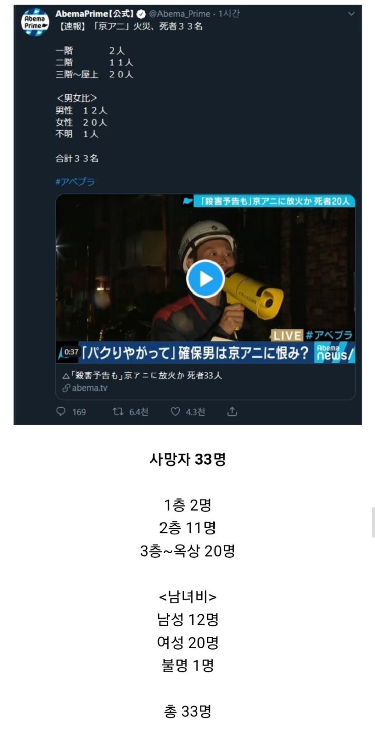  쿄애니 사망자 수 33명