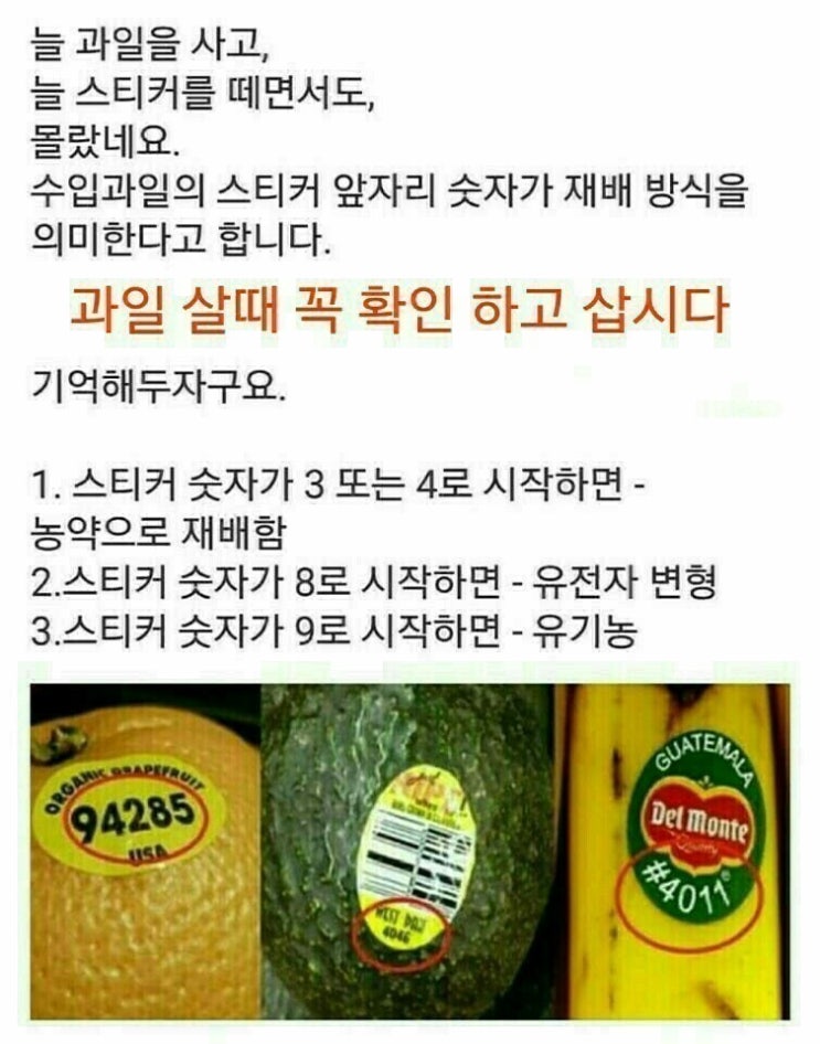  과일살때 꼭 확인하고 사자!! 유전자조합 과일 GMO? 농약? 유기농?