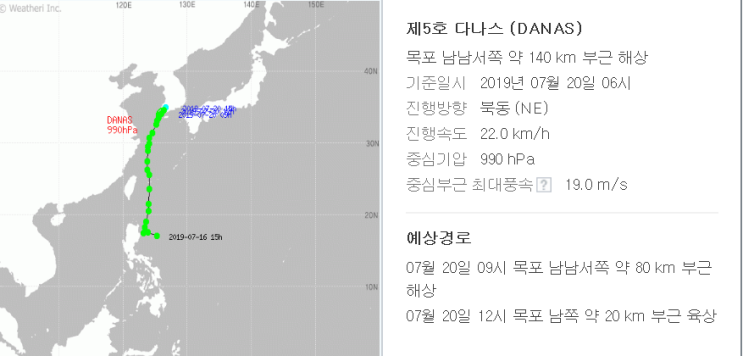  태풍 다나스 경로