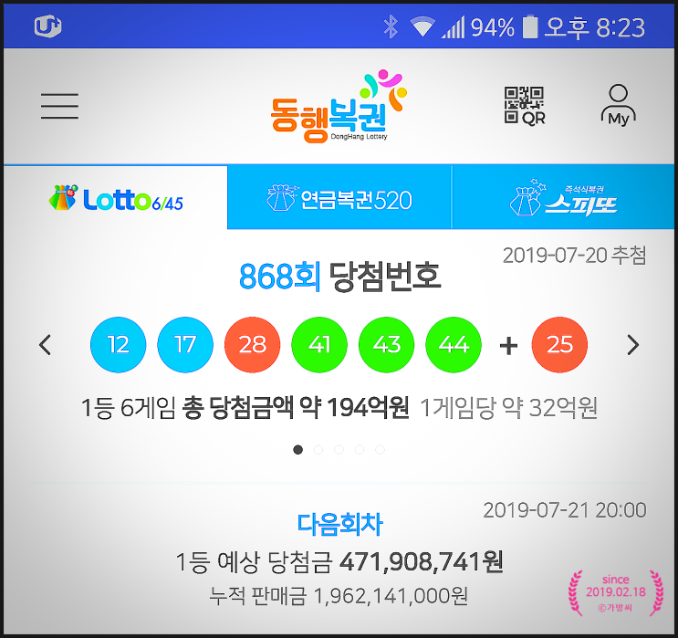  868회(lotto6/45)당첨번호
