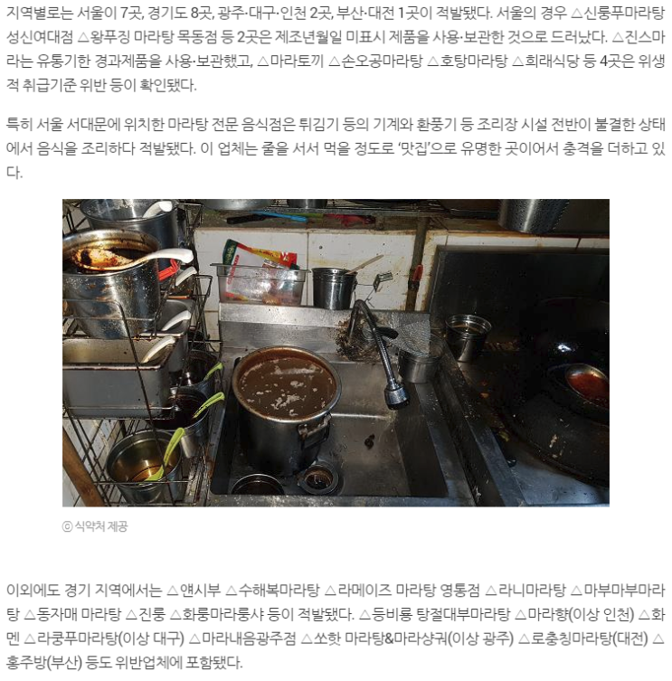  식품위생법 위반 마라탕 가게, 맛집들도 수두룩해 배신감 오져