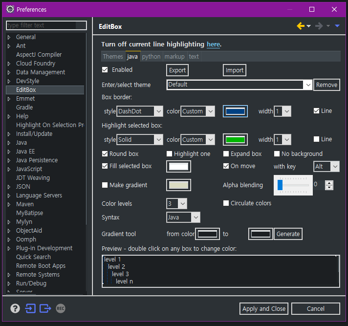  이클립스: 에디터 박스 설정등. /Eclipse(이클립스) 테마 변경 방법 , theme.xml 설정 방법 (테마.xml 파일), 테마 설정 방법