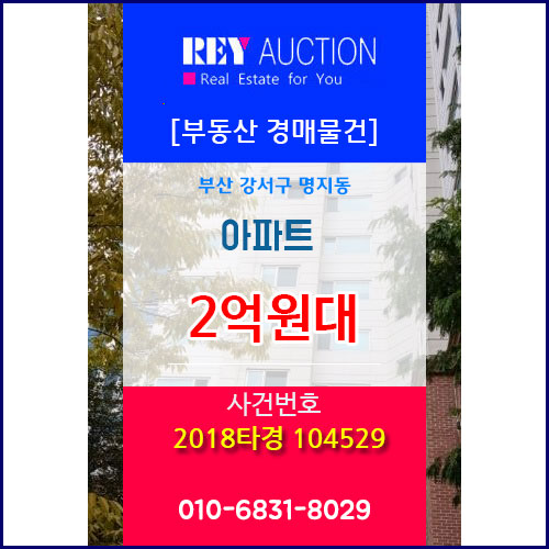 부산 강서구 명지동 아파트 2억원대 경매물건! 2018타경 104529  아파트 경매