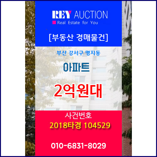  부산 강서구 명지동 아파트 2억원대 경매물건! 2018타경 104529  아파트 경매