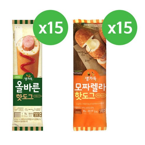  [풀무원]올바른+모짜렐라핫도그 각 15개입씩 총 30개입