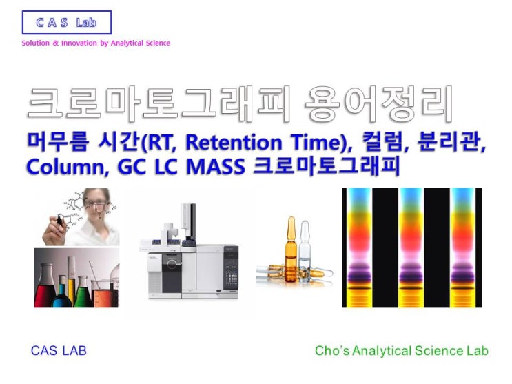  머무름 시간(RT, Retention Time), RT계산식, HPLC•GC•MASS컬럼(Column),크로마토그래피 분리메카니즘,크로마토그래피분리방법•흡착•분배•크기배제•이온교환
