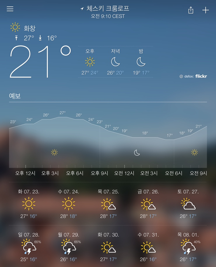  [여행정보/체스키 날씨] 2019년 7월 21-23일