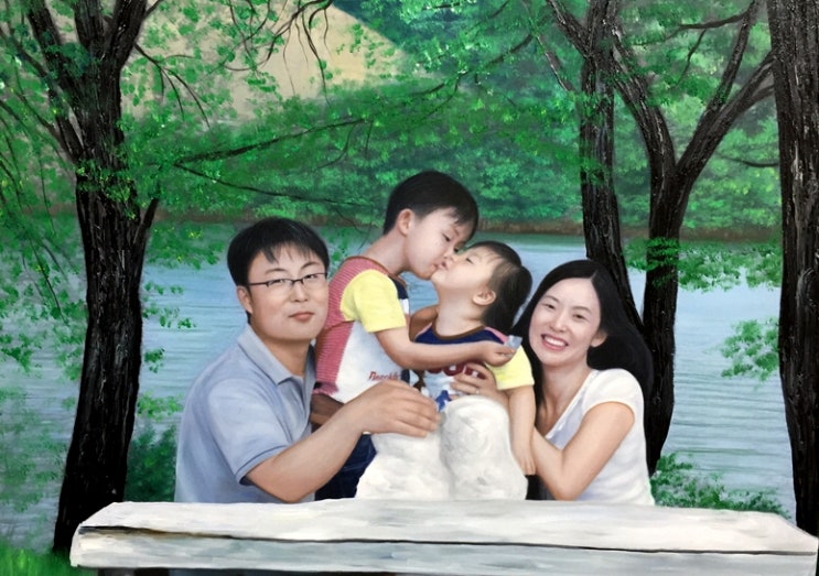  가족 초상화를 극사실 유화로 제작해 드립니다.