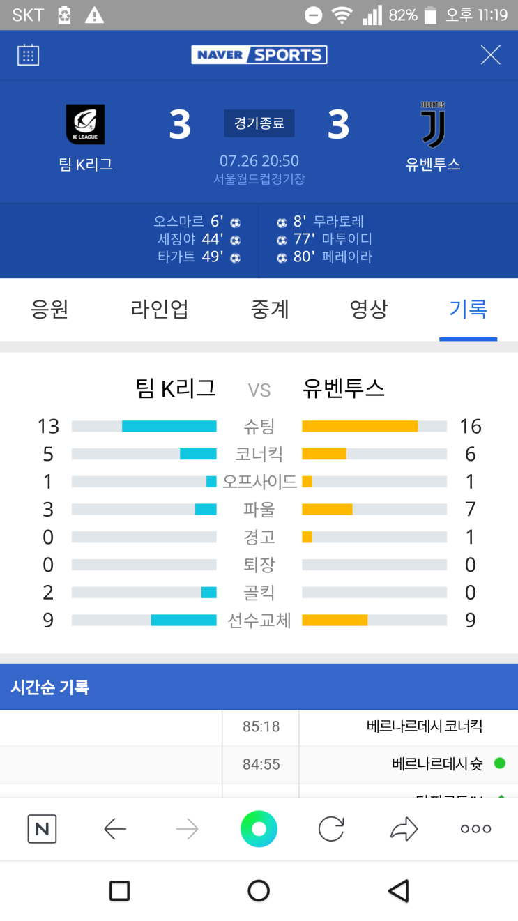  K리그 올스타 vs 유벤투스 3:3 종료