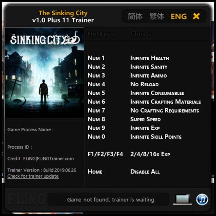  19-06-26 더 싱킹 시티 트레이너 v1.0 +11 (The Sinking City Trainer v1.0 +11) 3DM