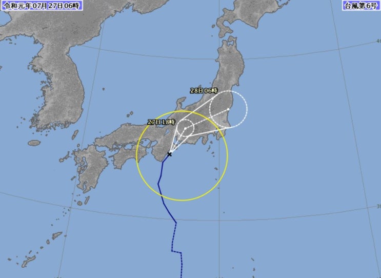 6호 태풍 나리 , 서서히 동쪽으로 움직이며 도쿄로 이동,나고야 간사이 도쿄가 영향권