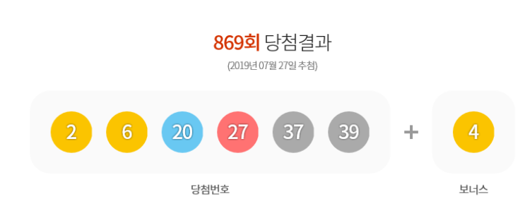  [로또]제869회 7월27일 로또 당첨번호 무더기 19억 행운 전국 골고루!!