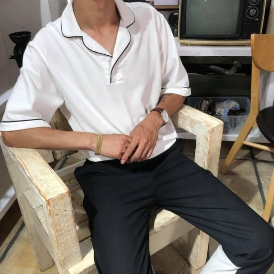  남자 데일리룩[오픈카라 흰색 카라티 코디]/패션블로그