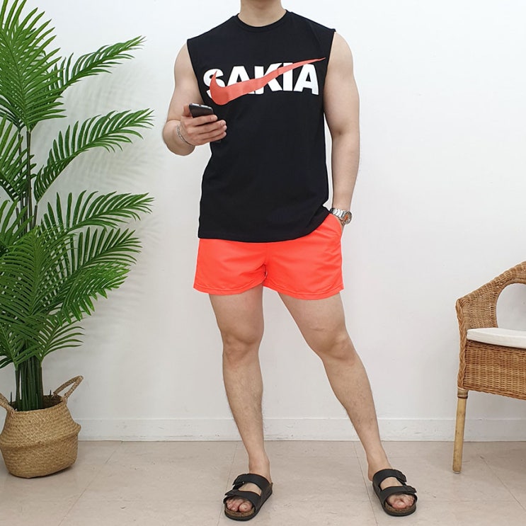  남자 바캉스룩 여름 오버핏 나시티 민소매 박스나시 추천 코디! (깔맞춤 도전)