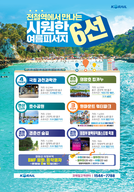  코레일, 휴가철 전동열차를 타고 누구나 부담 없이 떠날 수 있는 수도권 피서지 6곳 추천