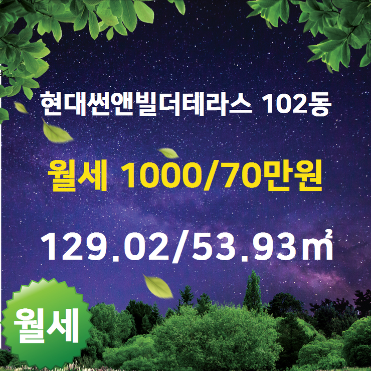 [청라오피스텔] 청라동 현대썬앤빌더테라스 102동 월세 1000/70만원 129.02/53.93 [현대썬앤빌공인중개사사무소] 청라지구부동산매매/전세/월세,분양권전문