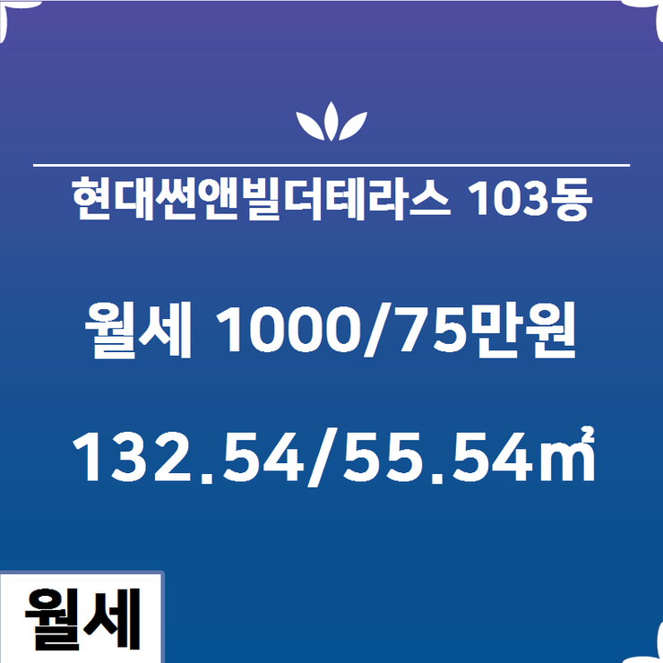  [청라 부동산] 청라동 현대썬앤빌더테라스 103동 월세 1000/75만원 132.54/55.54 [현대썬앤빌공인중개사사무소] 청라지구부동산매매/전세/월세,분양권전문