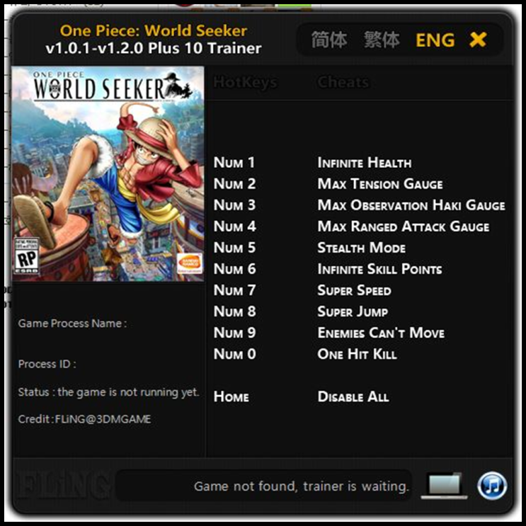  19-07-11 원피스 월드 시커 트레이너 v1.01-v1.2.0 +10 (One Piece World Seeker Trainer v1.0.1-v1.2.0 +10) 3DM