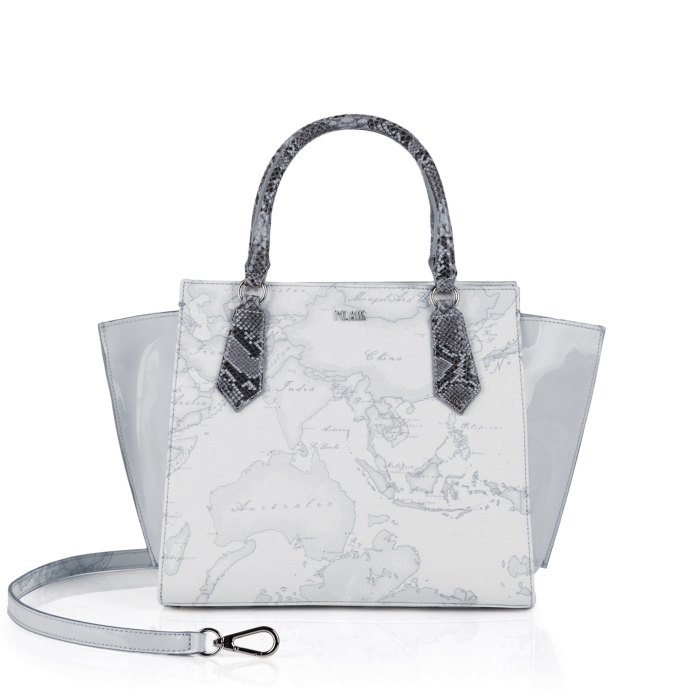  PRIMA CLASSE THE MARIPOSA MEDIUM THREE-POCKET HANDBAG WITH SHOULDER STRAP IN GEO ICE & SHINY PYTHON PRINT LEATHER ICE GREY 19EL4GM63I5720909