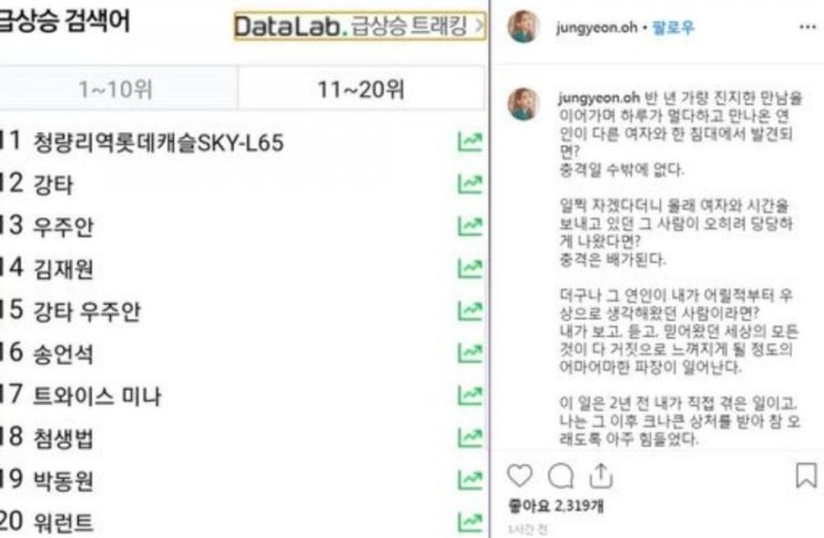  오정연, 강타의 양다리로 큰 상처