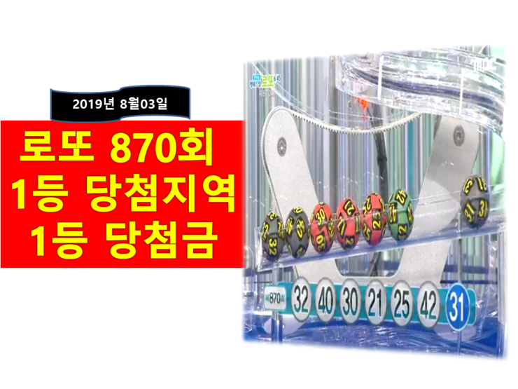  로또 870회 1등 당첨번호 [당첨금 + 당첨지역]