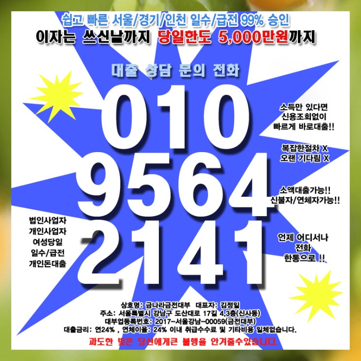  광주일수 도봉급전 대출 여성 개인 소액 당일 사업자 자영업자 신청해보세요