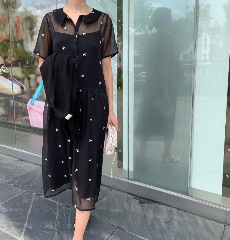  AIOU flower embroidery dress