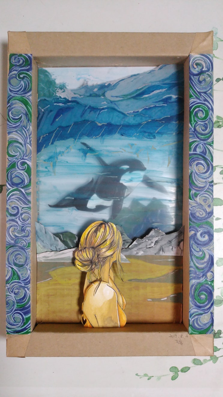  페이퍼아트 범고래와 여인 : paper-art orca and lady