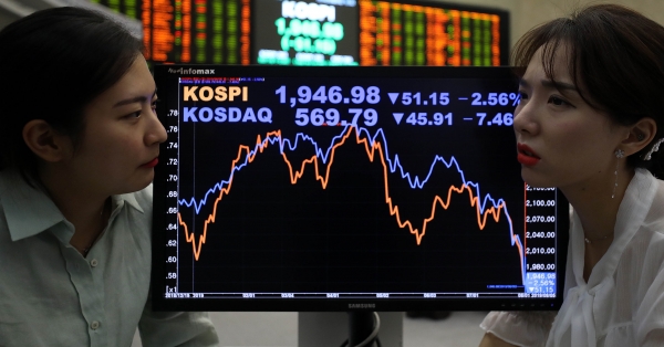  코스피 연중바닥 경신, 3년여만에 최저치 기록