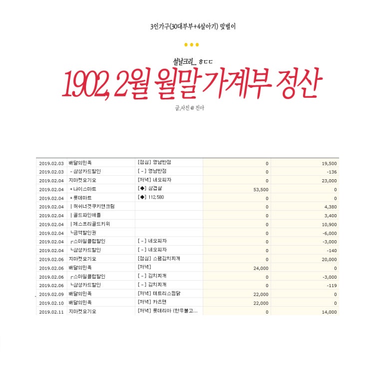  1902, 2월 월말 가계부 정산. (+쇼핑목록 장바구니들)