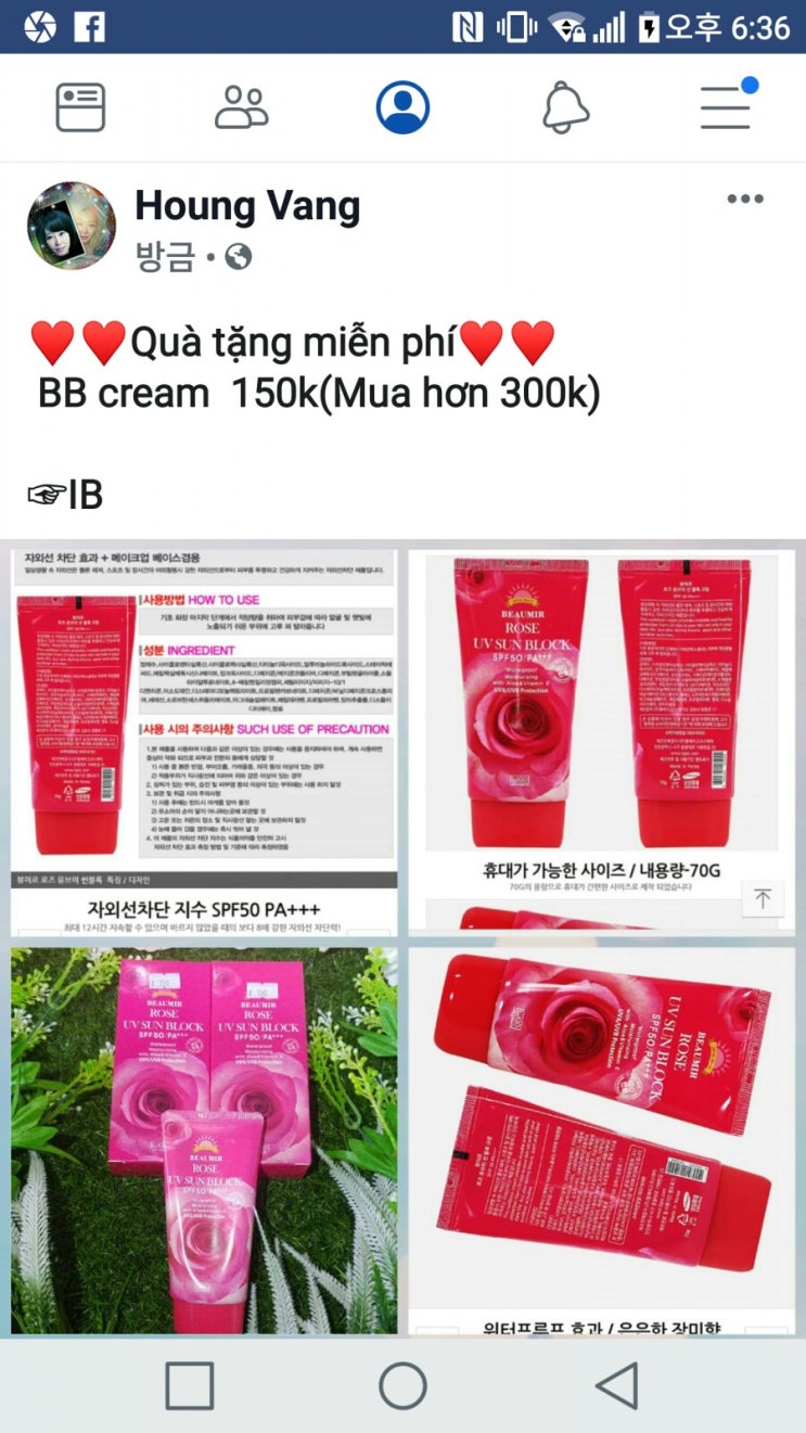  Quà tặng miễn phí  BB cream  150k (Mua hơn 300k) IB
