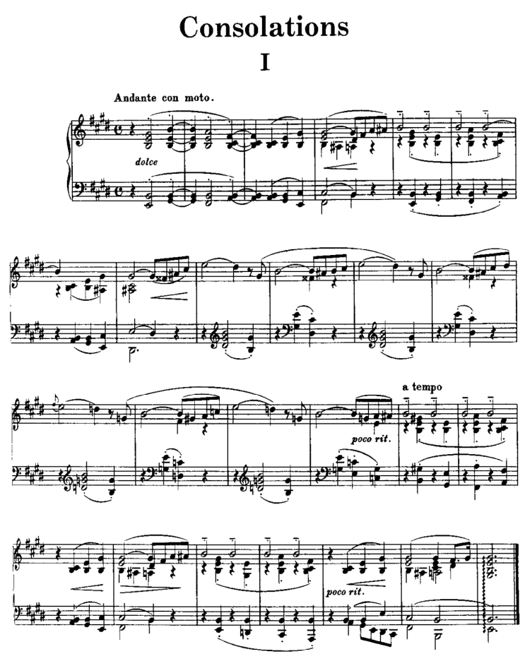 아름다운 피아노 곡 : 리스트 위로(위안) 악보, Liszt 6 Consolation for piano S.172