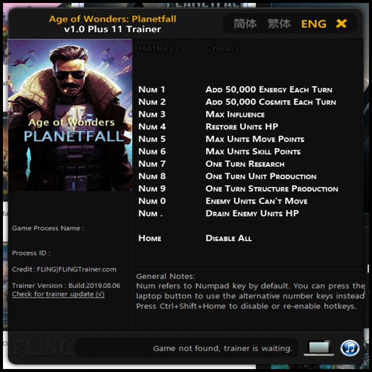  19-08-07 에이지 오브 원더스-플래닛폴 트레이너 v1.0 +11 (Age of Wonders Planetfall Trainer v1.0 +11) 3DM