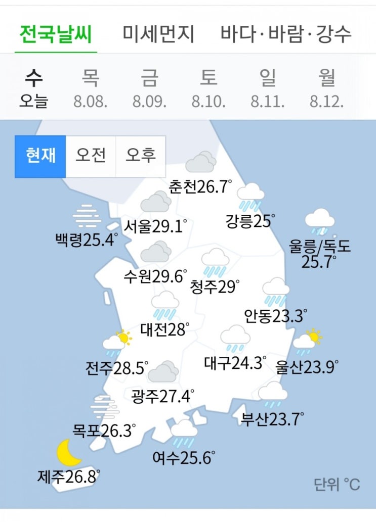  2019년 8월 7일 전국 날씨 와 태풍 프란시스코