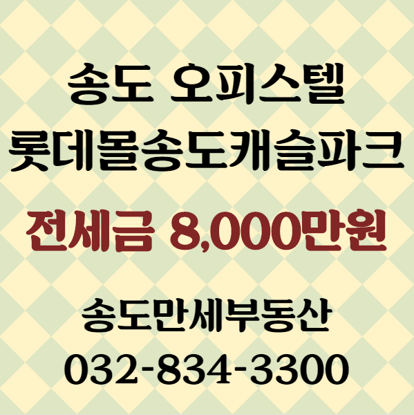  송도 오피스텔 롯데몰송도캐슬파크 전세 8,000만원 - B동 중층