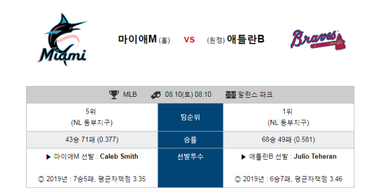  [MLB]  8월10일 08시10분  마이애미vs애틀랜타   마이애미  애틀랜타