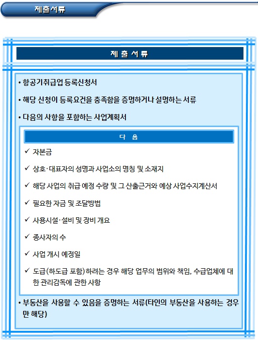 항공기청소업(지상조업사업)의 등록기준 및 절차 항공기청소업(지상조업사업)의 등록기준 및 절차