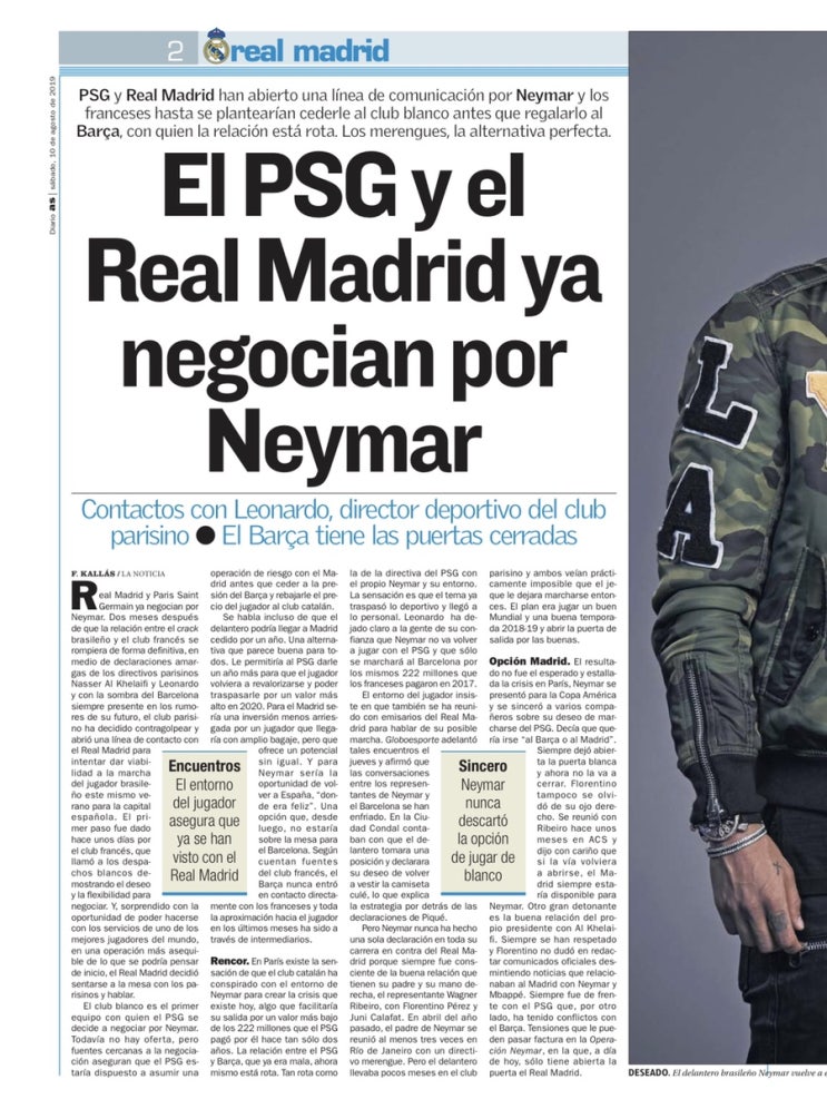 [AS]레알과 PSG는 이미 네이마르 이적을 위해 협상 중