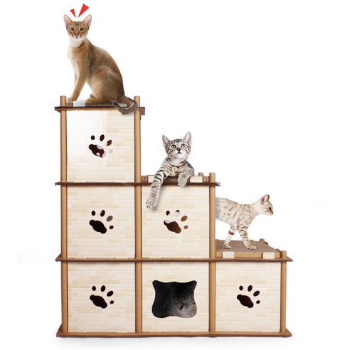  카르마 고양이 숨숨 스크래처 캣타워, 혼합 색상, 1세트