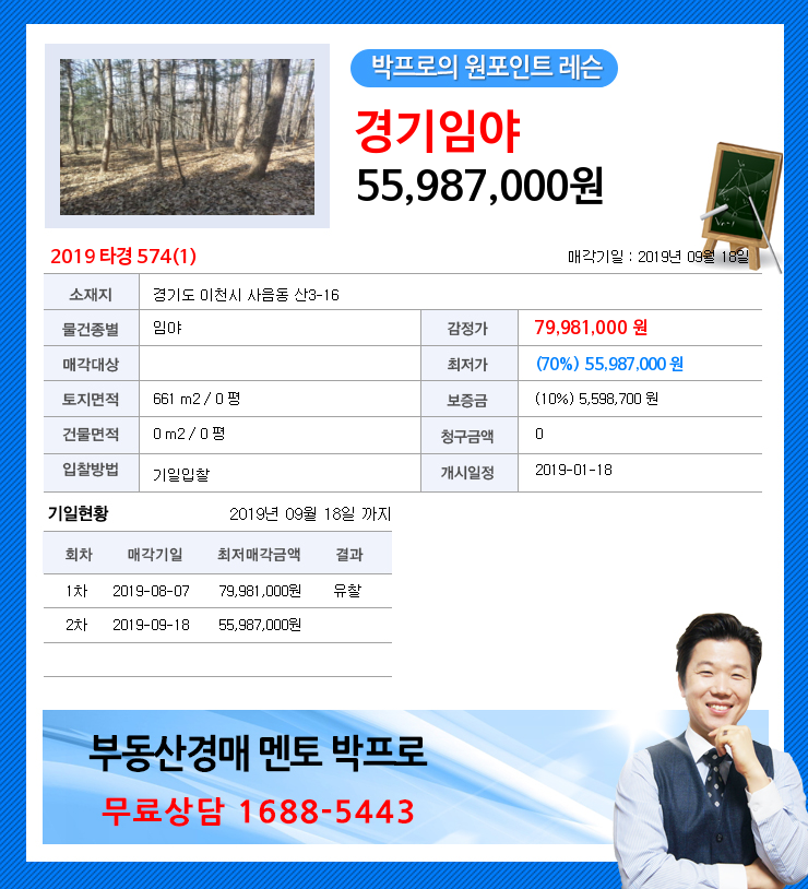 경기토지경매 7천만원대 사음동임야