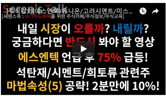  8/12관심종목(내일 시장이 오를까? 내릴까? /시멘트/희토류관련주/유니온/고려시멘트/에스엔텍/미스터블루/펌텍코리아/레이/세경하이테크/덕산테코프리아/한국화장품/엔지스테크놀로지/에스모/팍스넷)