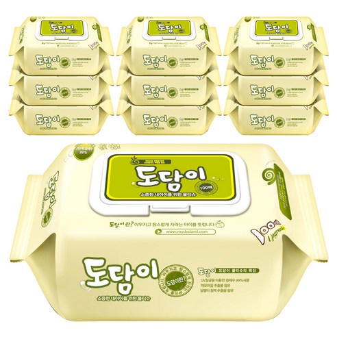  도담이 소프트 플레인 유아물티슈 캡형, 100매, 10개
