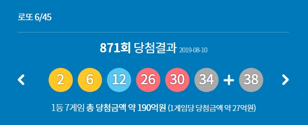  871회 로또 1등 7명…당첨금 각 27억2천만원