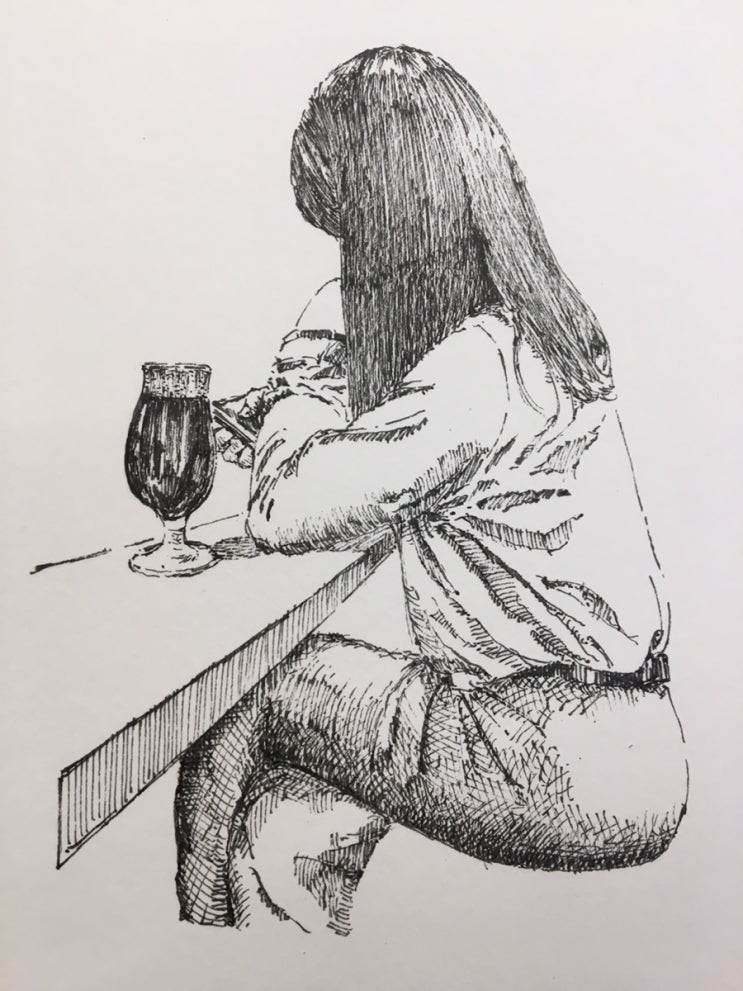  평범한 직장인의 여행스케치 포르투갈 리스본 편 - 수제맥주 펍에서의 우연한 재회 (인물 드로잉 펜 일러스트 손그림 여행 그림 에세이)