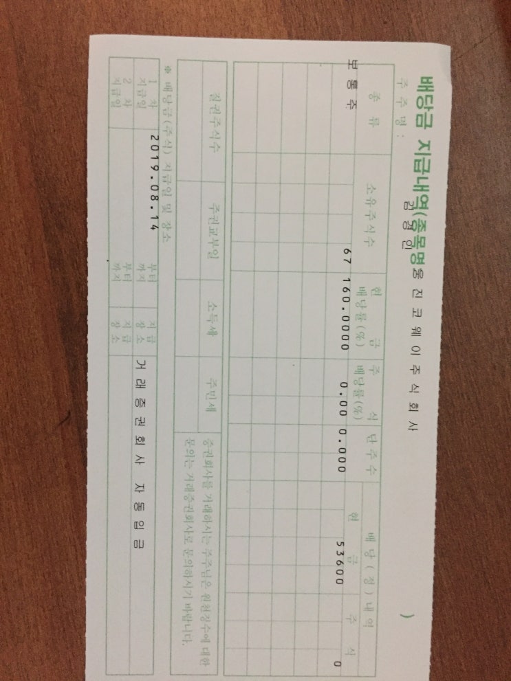  웅진코웨이 배당통지서