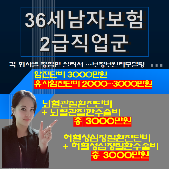  36살보험<직업군2급 > 보장보완  암/뇌/심진단비+후유장해3%~