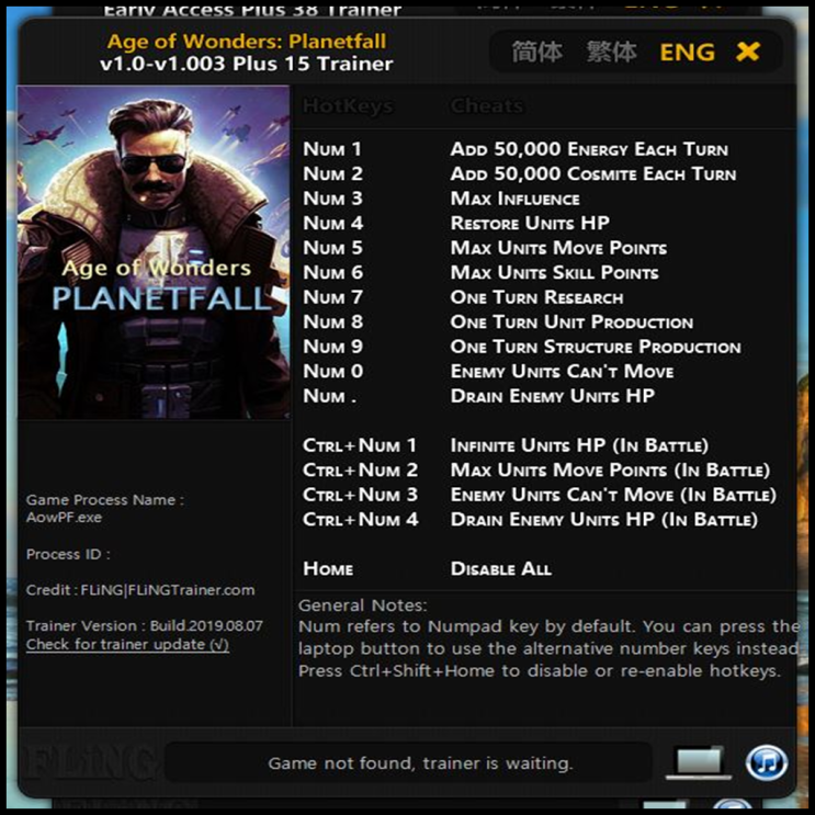  19-08-08 에이지 오브 원더스-플래닛폴 트레이너 v1.0-v1.003 +15 (Age of Wonders Planetfall Trainer v1.0-v1.003 +15)3DM